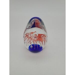 Art Glass Egg Shaped Paperweight Blue Coral‎ Colors Flower Firework Pattern